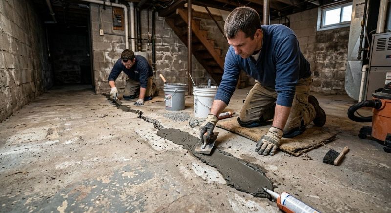Cracked Basement Floor Repair in Moneta, VA